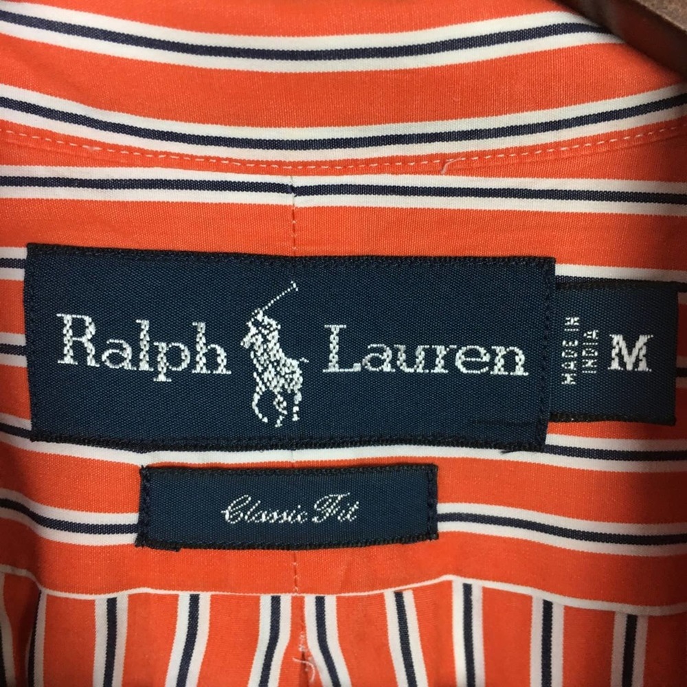 Ralph Lauren Orange & Navy Stripe Button Down Med - Picture 5 of 6